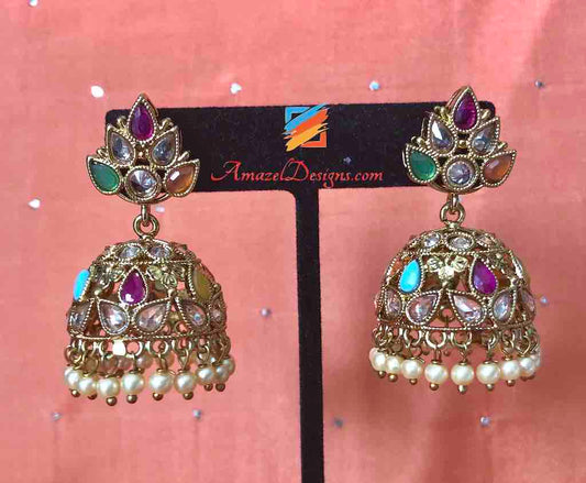 Small Multicoloured Polki Jhumki