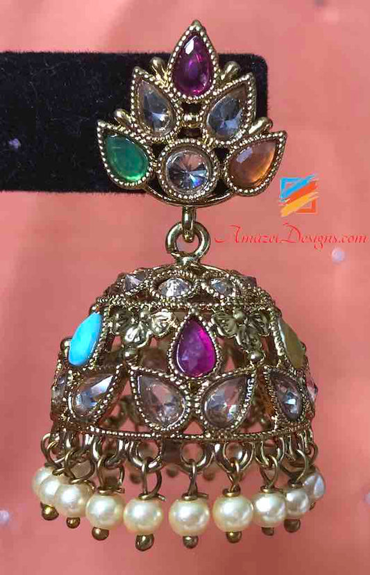 Small Multicoloured Polki Jhumki