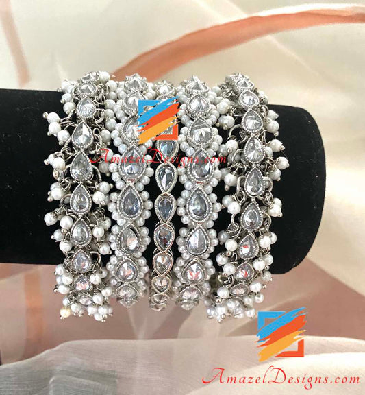 Statement Polki Kada Silver Bangle Set