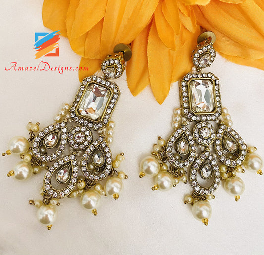 Stone Choker Necklace Earrings Tikka Passa Set