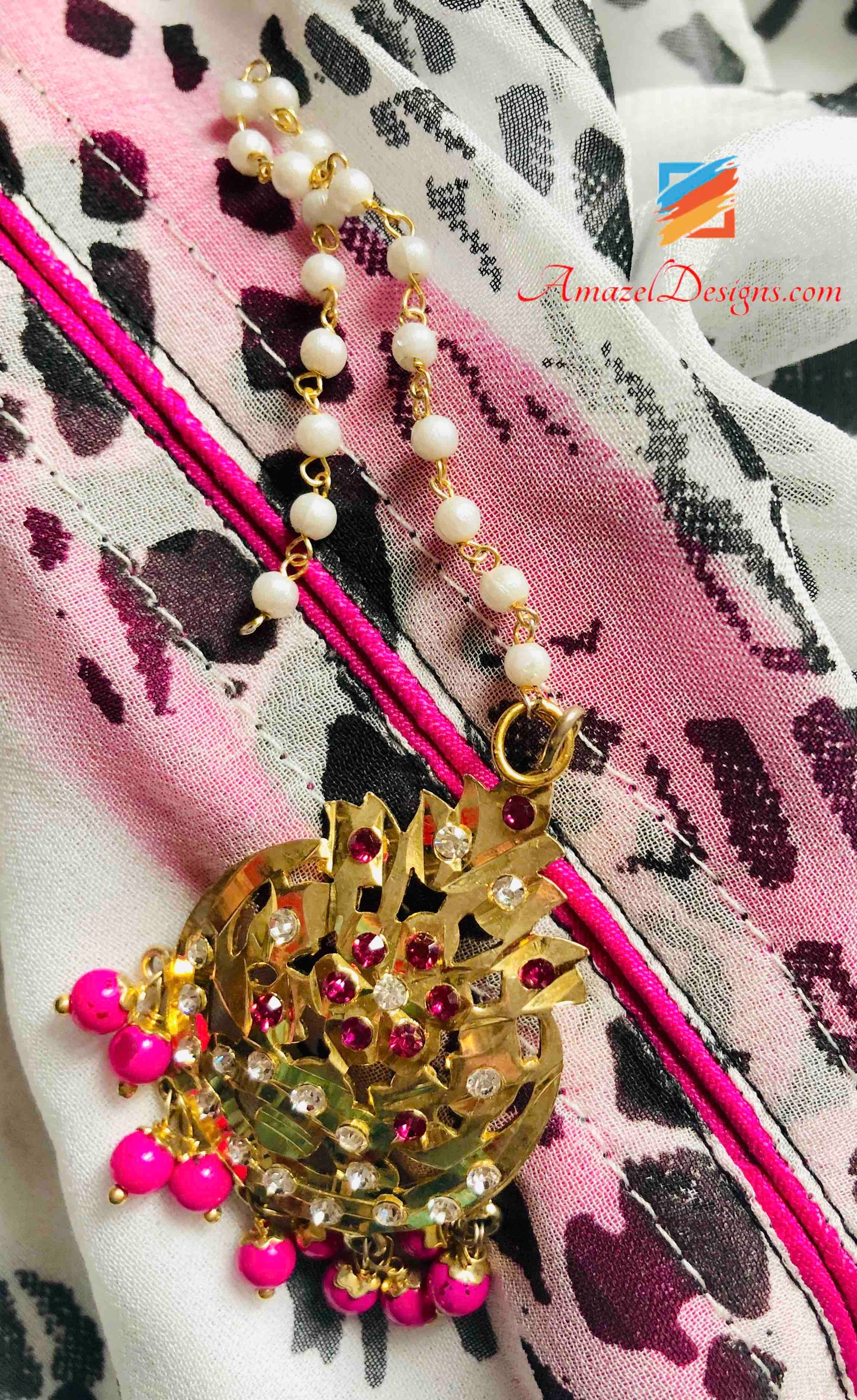 Small Golden Tikka with Magenta Beads