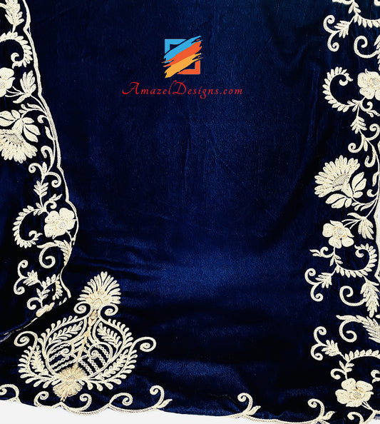 Tilla Sippi Sitara Cut Work Dark Blue Navy Blue Velvet Shawl