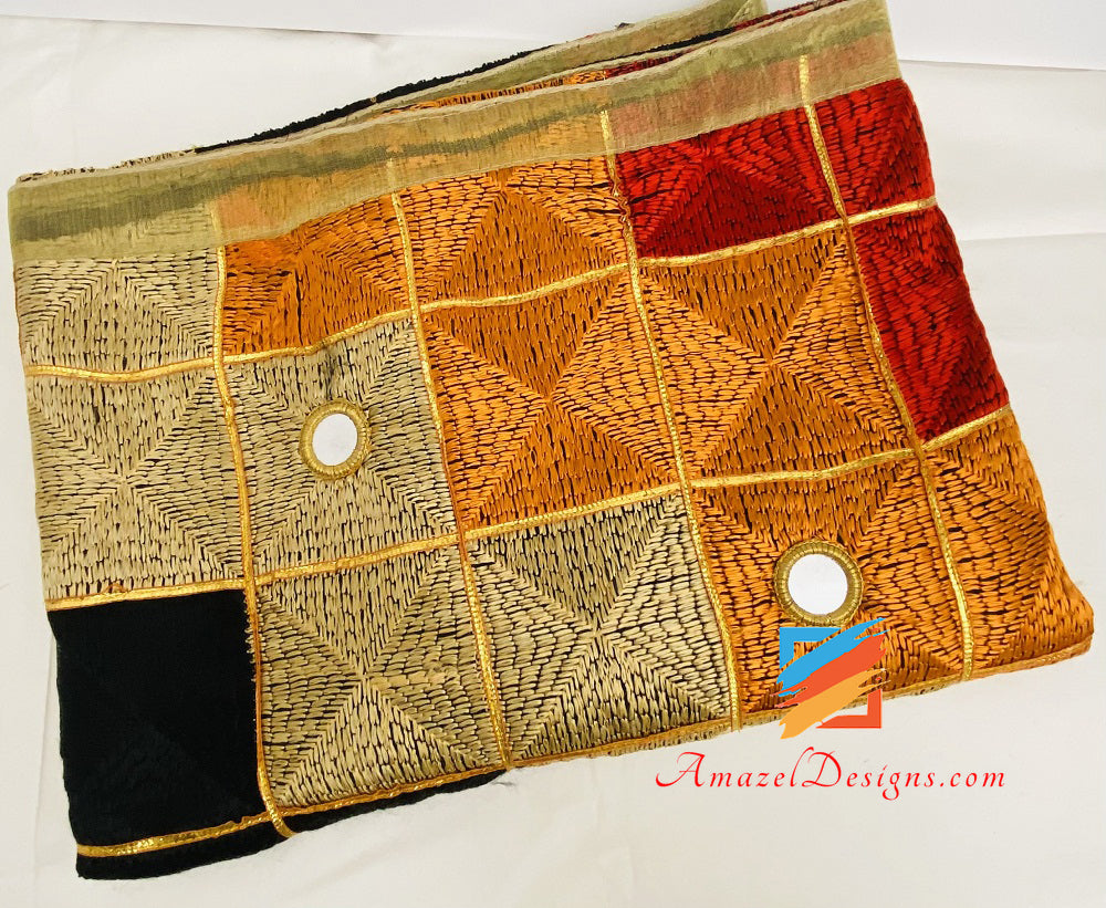 Traditional Fulkari With Mirrors Golden Lace On Four Sides