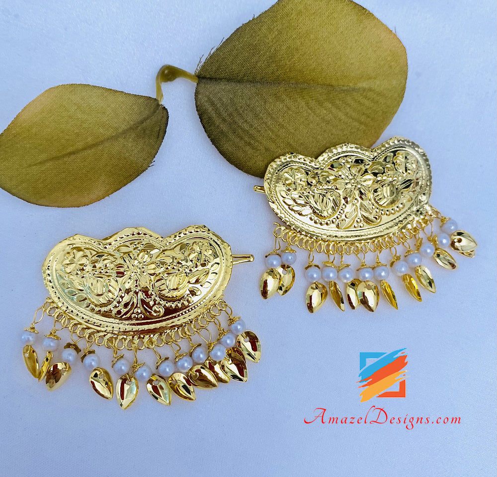 Traditional Golden Pippal Patti Hair Clips