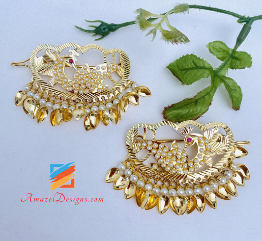 Traditional Morni Golden Jadau Pippal Patti Hair Clips
