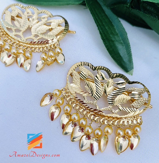 Traditional Morni Golden Pippal Patti Hair Clips