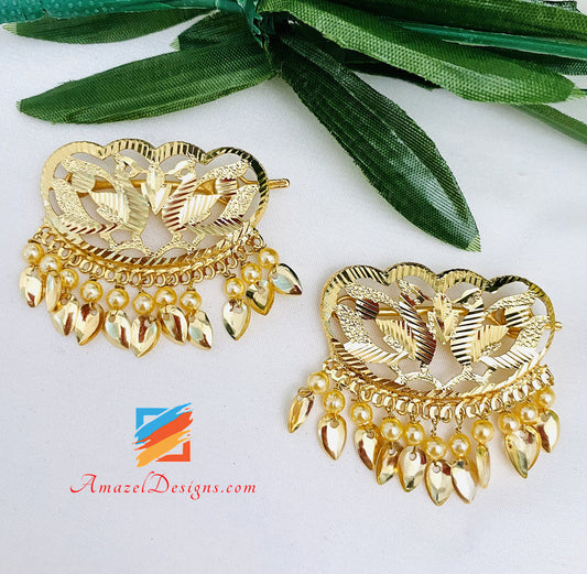 Traditional Morni Golden Pippal Patti Hair Clips