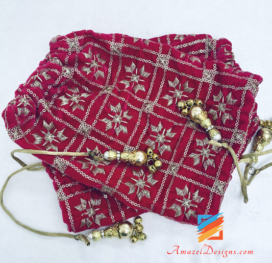 Velvet Hot Pink (Magenta) Golden Tilla Work Churra Cover with Latkan