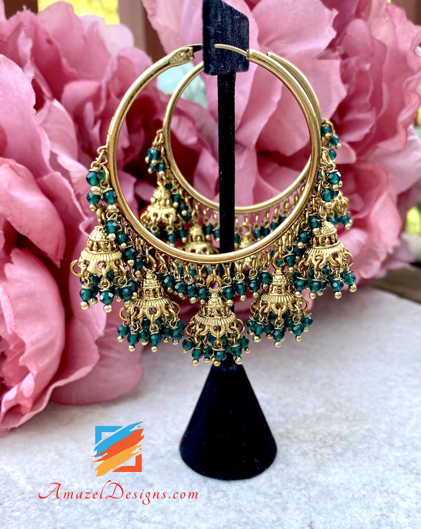 Waliyaan with Green Bunches of Beads and Jhumkis