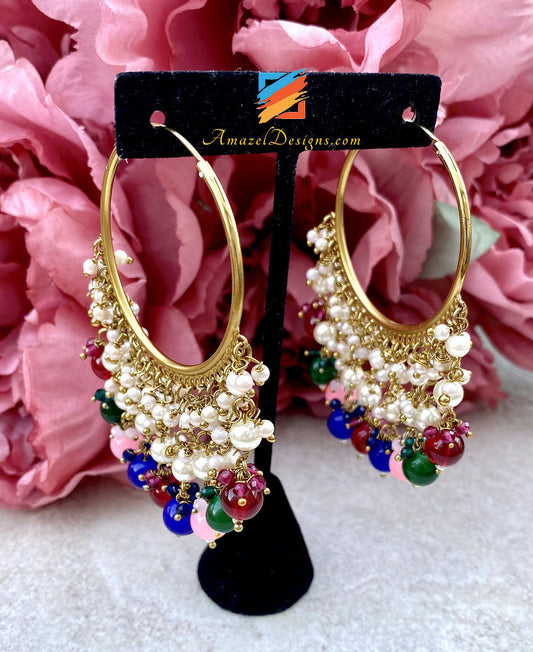 Waliyaan con grappoli pendenti di perline multicolori 