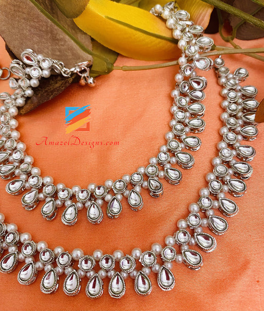 White Beads Silver Polki Payal