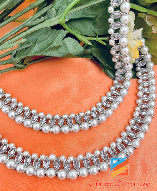 White Beads Silver Polki Payal