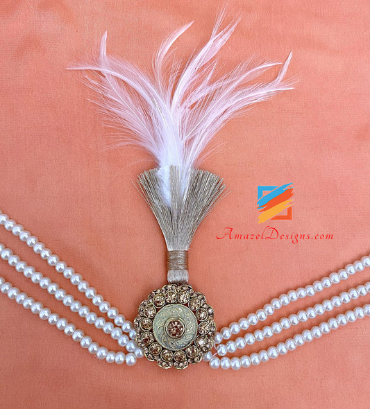 Set di strati di perle bianche Mala e Kalgi bianco