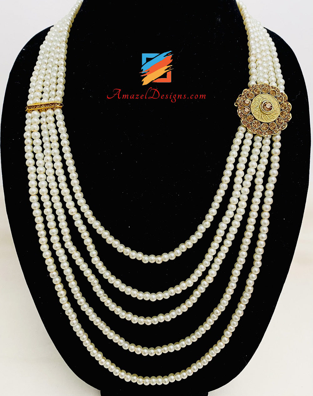 White Pearls Layers Mala And White Kalgi Set