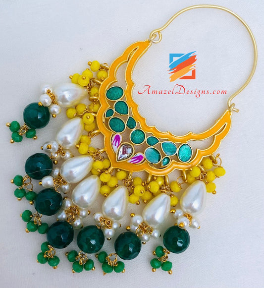 Giallo verde Meenakari leggero Waliyaan con set Tikka