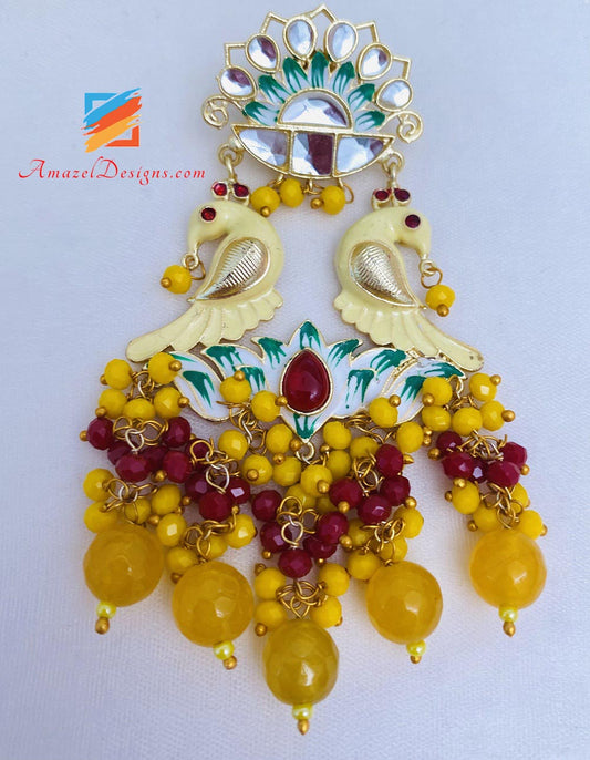 Yellow Meenakari Bird Earrings