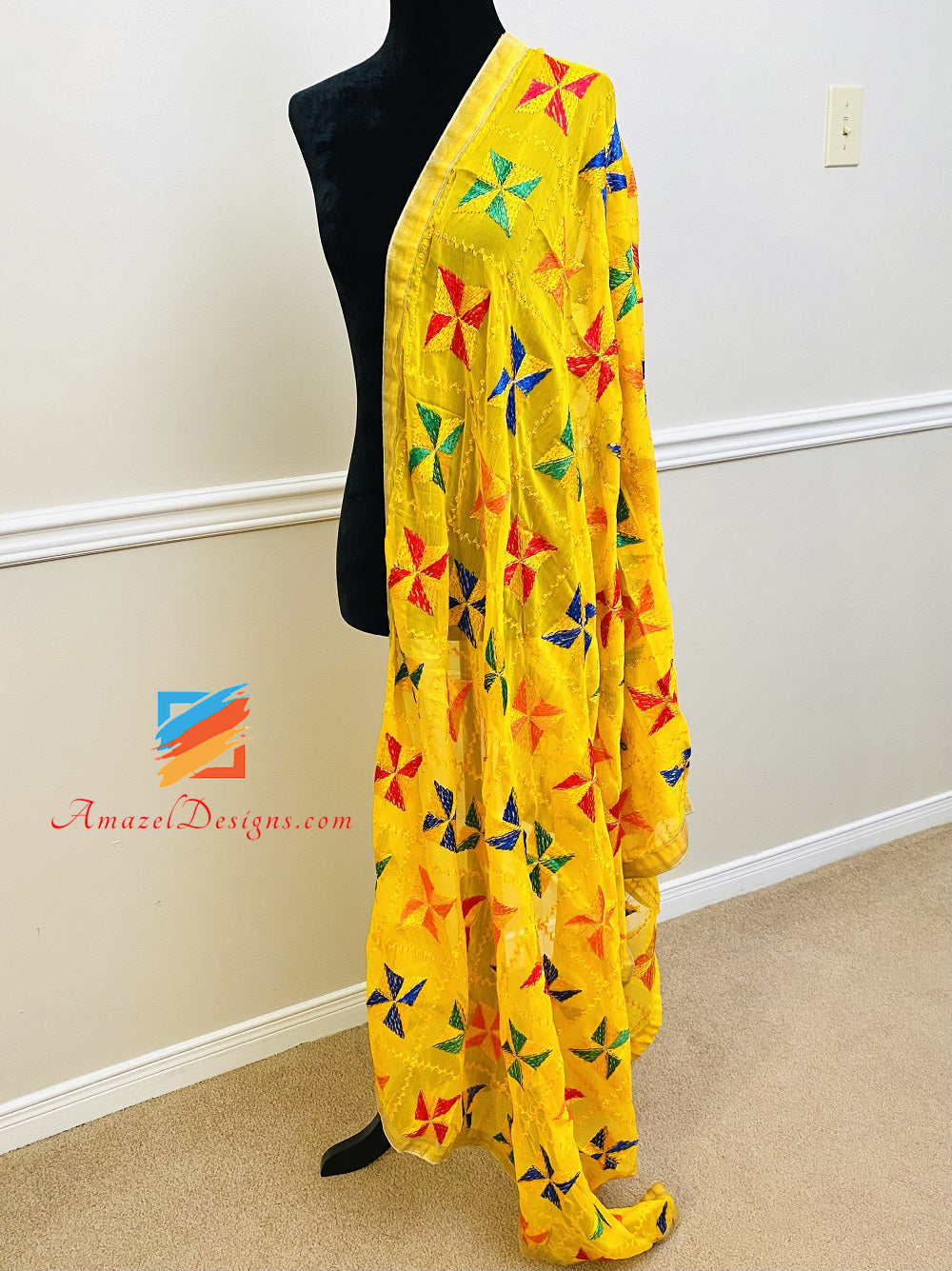 Yellow Phulkari With Tissue Lace – Amazel Designs