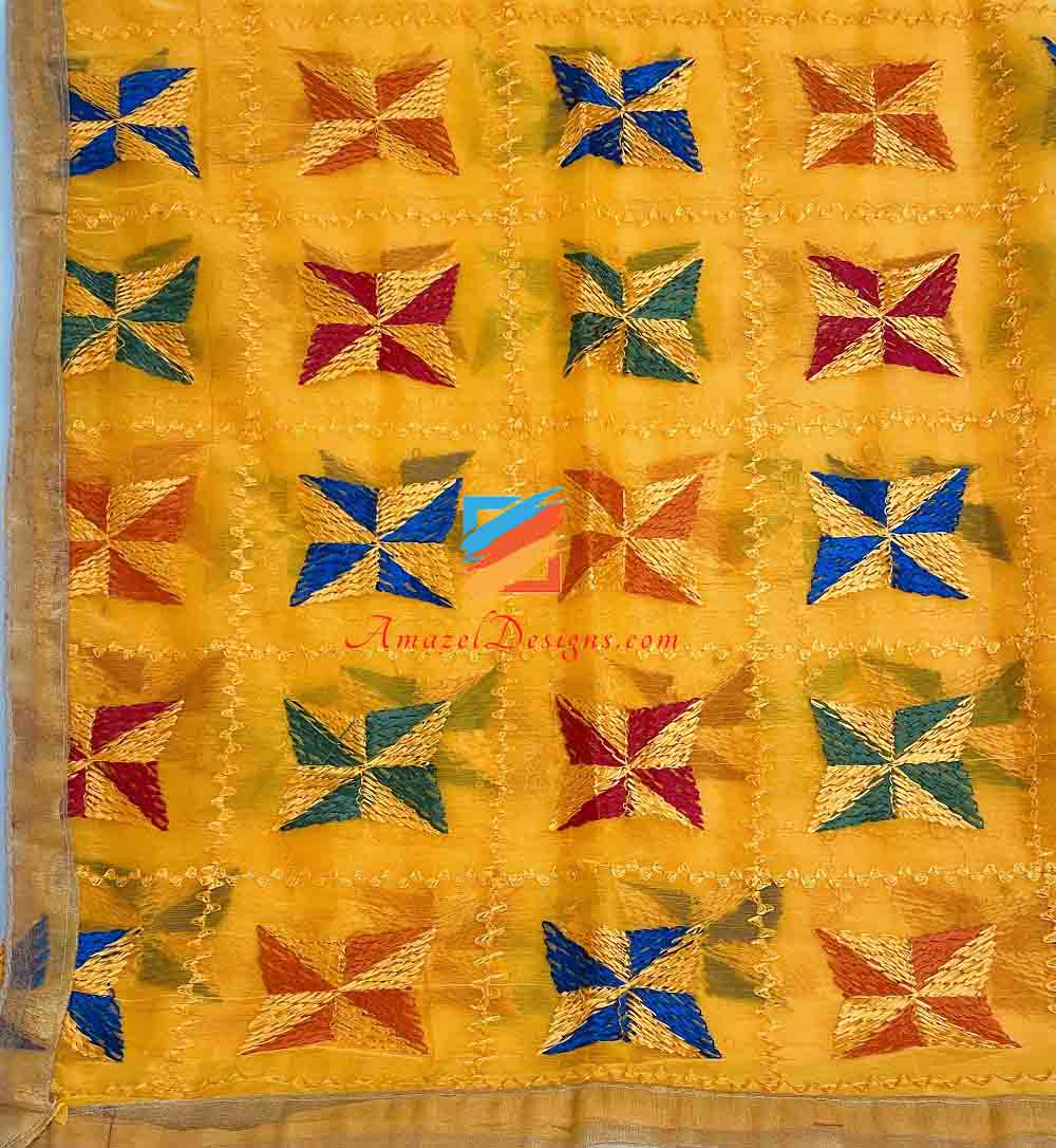 Yellow Phulkari With Tissue Lace