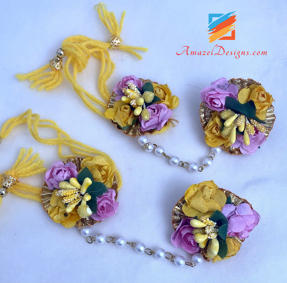 Yellow Pink Long And Choker Double Necklaces Flower Jewellery