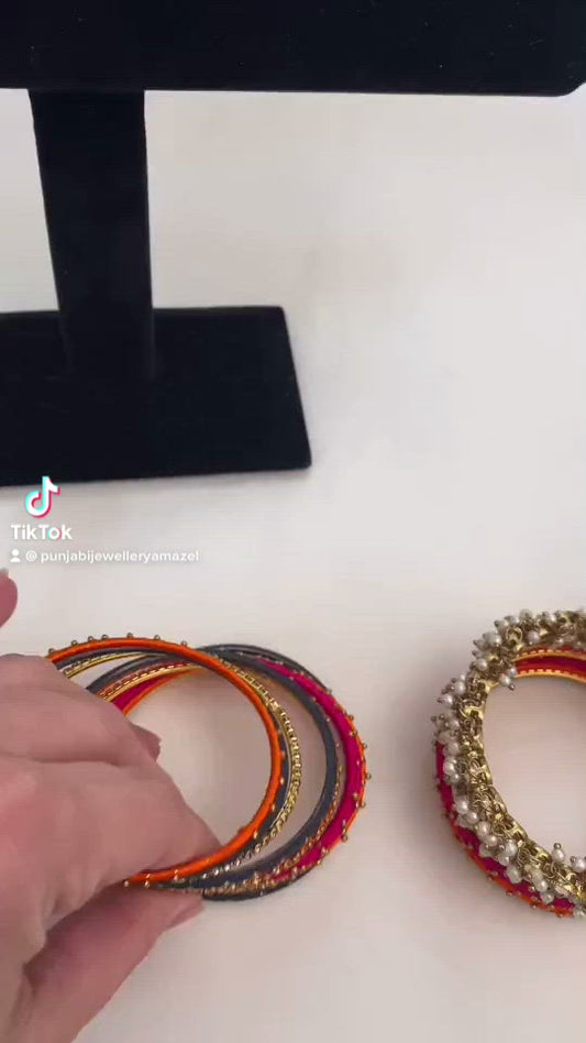 High Quality Polki Pearlie Jhumki Silk Thread Bangle Set
