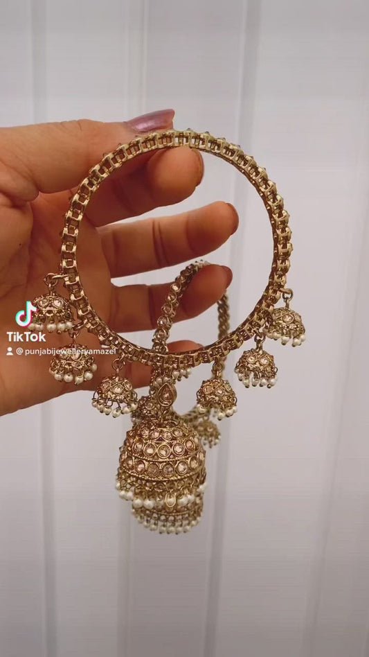 High Quality Polki Champagne Jhumki Bangles - 2 Kadas or 4 Kadas