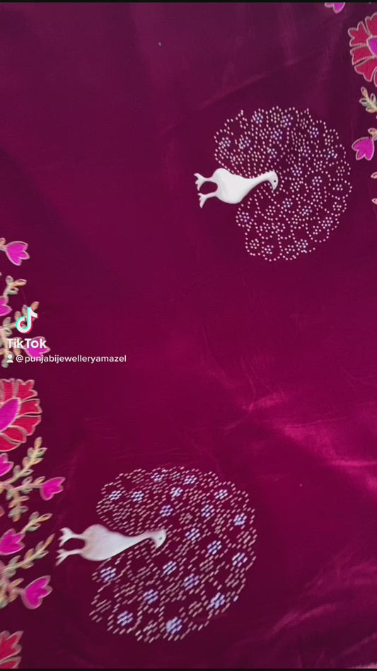 Maroon Kundan Morni Thread Work Velvet Shawl