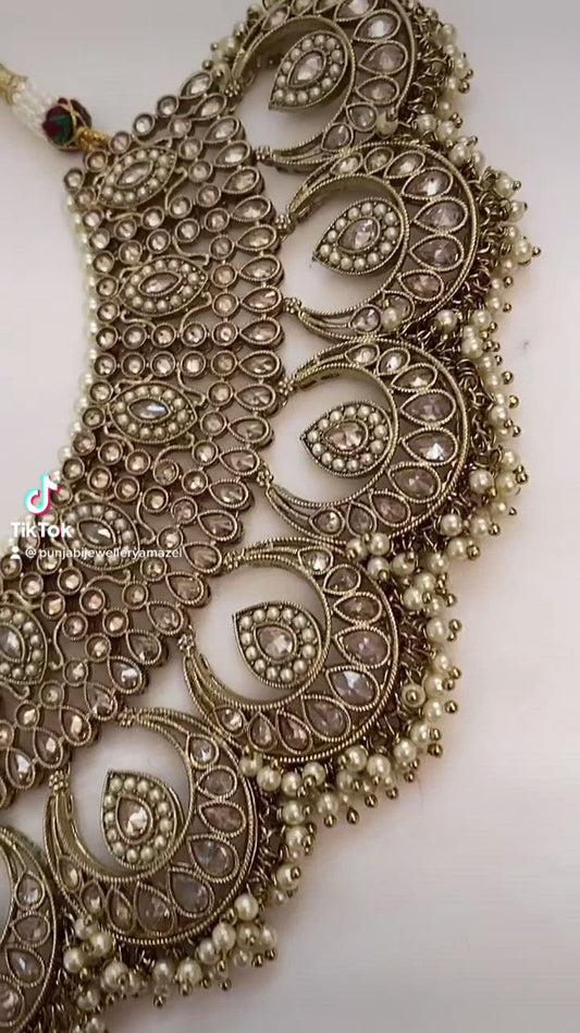 Bridal Polki Necklace With Choker Earrings Tikka Jhoomer And Nath Set