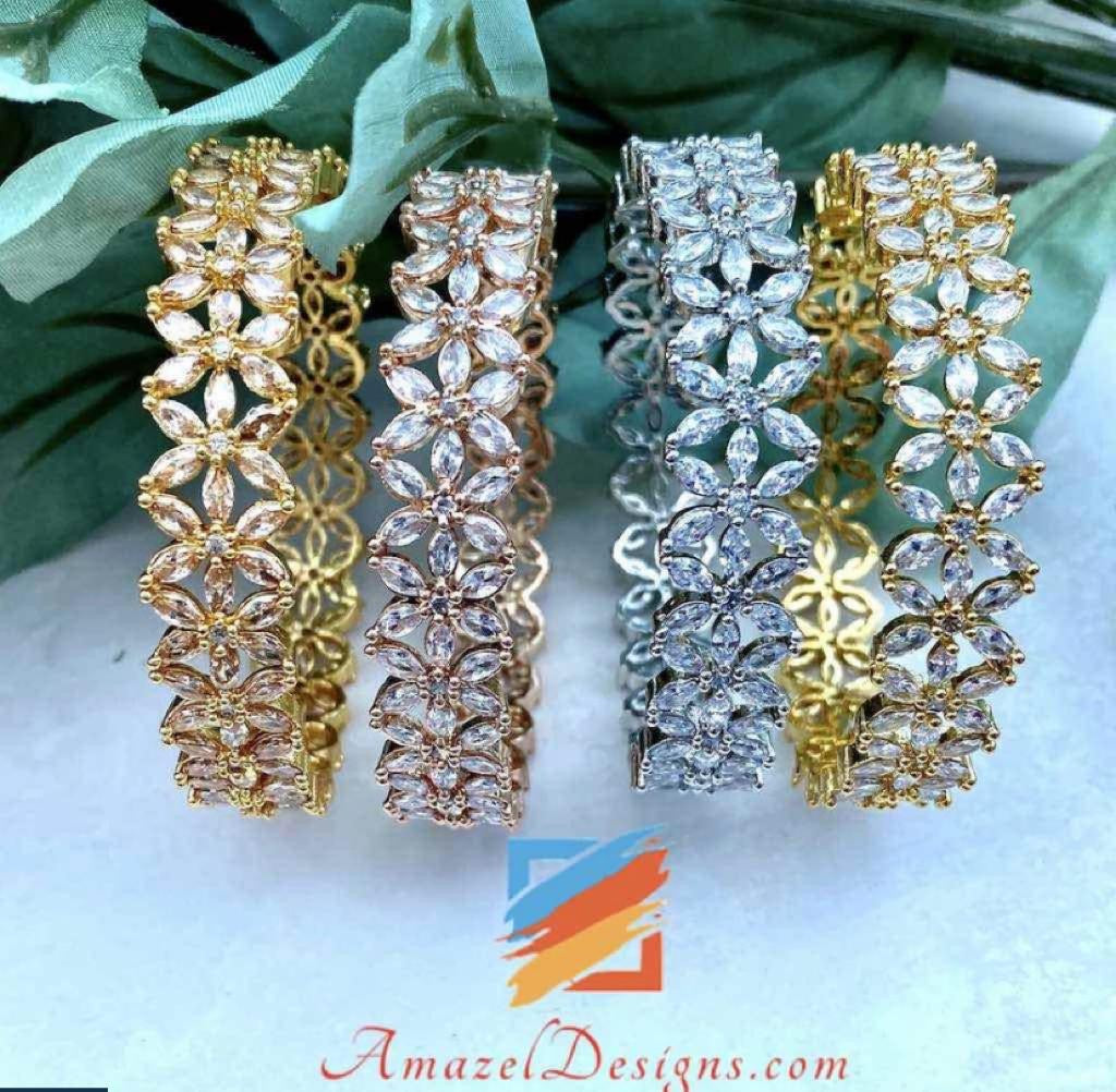American Diamond AD Kadas Choora with Golden and Silver options