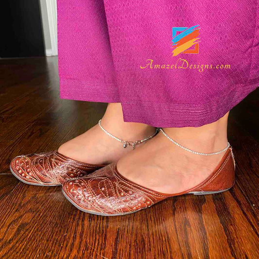 Silver Single line with Stone Anklets Payal