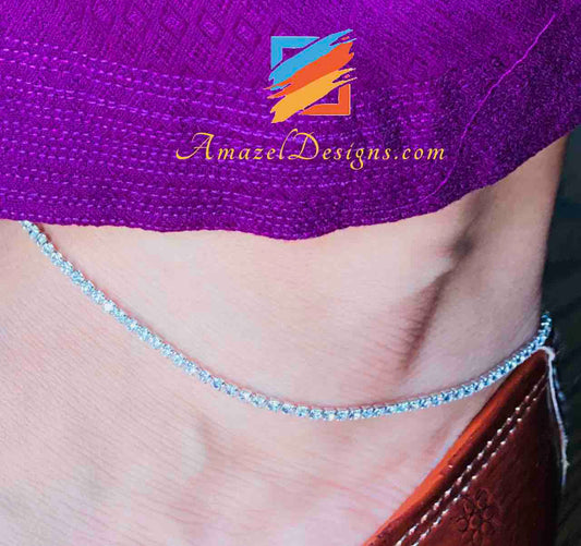 Silver Single line with Stone Anklets Payal